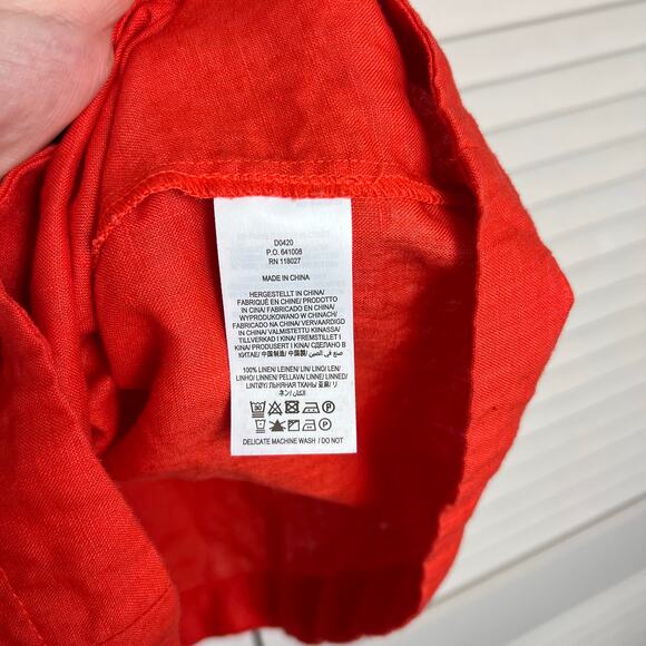 Boden Smocked Bodice Puff Sleeve Linen Mini Dress Bright Papaya US 8 - Picture 8 of 8